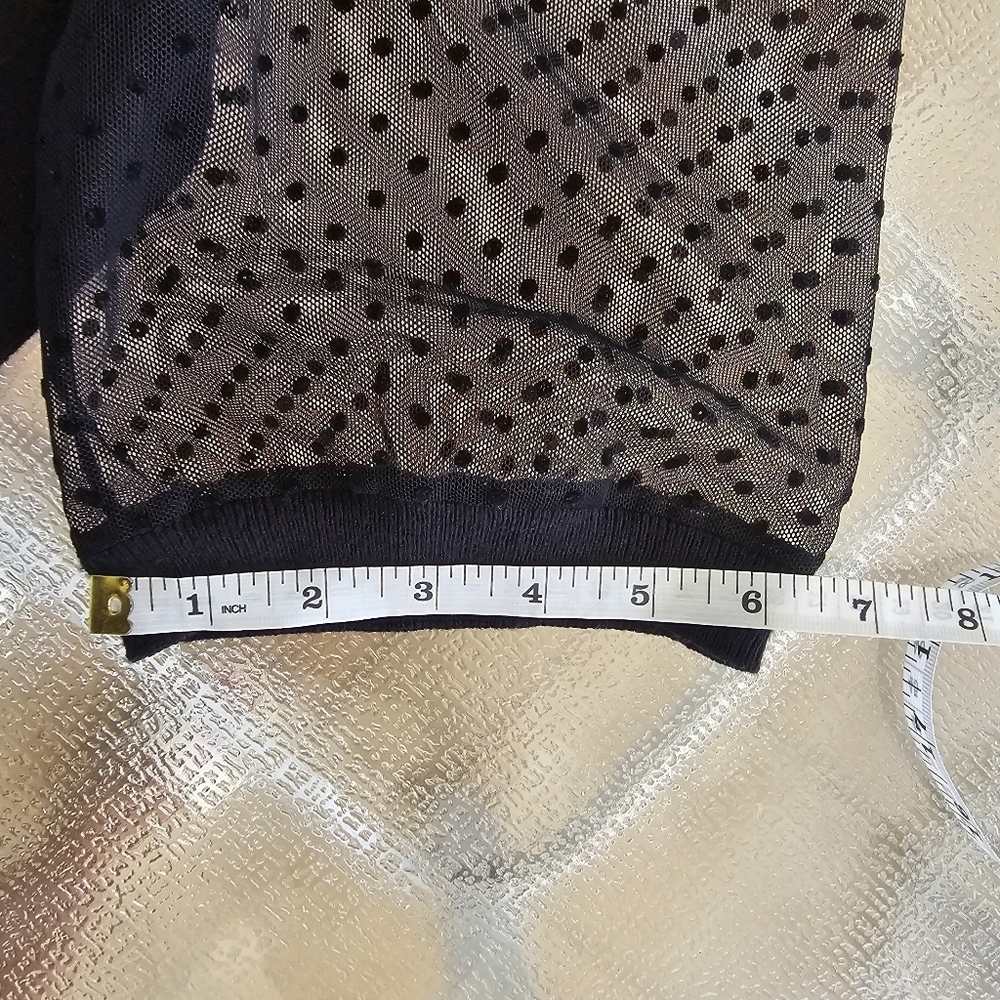 Annie Klein XL Casual Black Top with Sheer Polka Dot Sleeves - Picture 9 of 12